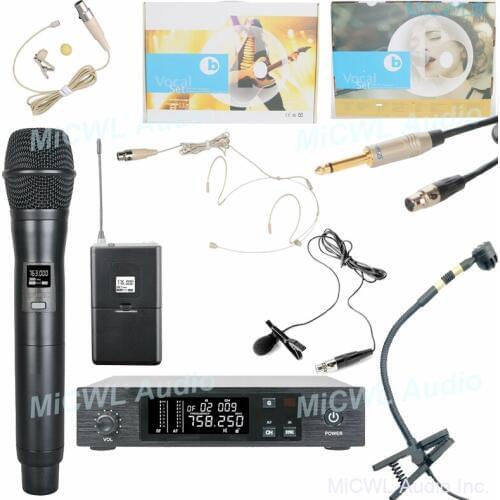 MiCWL D100 Wireless Headset Lavalier Guitar Cable Handheld Instrument Microphone System for Stage Performance Karaoke Mic Set