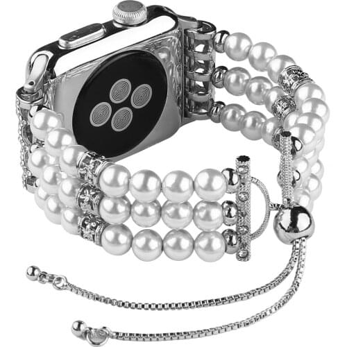 Bling Pearl Beads Bracelet Stone Strap for Apple Watch Band Series SE 6 5 4 3 2 1 40MM 44MM 38MM 42MM Watch Band for women
