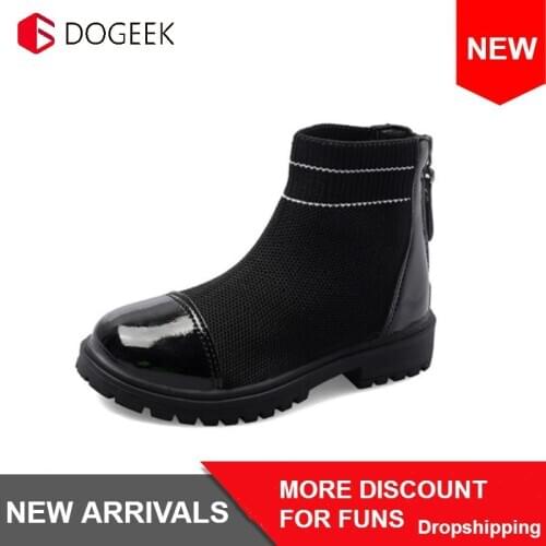 DOGEEK Girls Boots Ankle Kids Boots For Girls Patchwork Solid Red Black Zip Kids Winter Boots Girls Shoes Botte Enfant Fille
