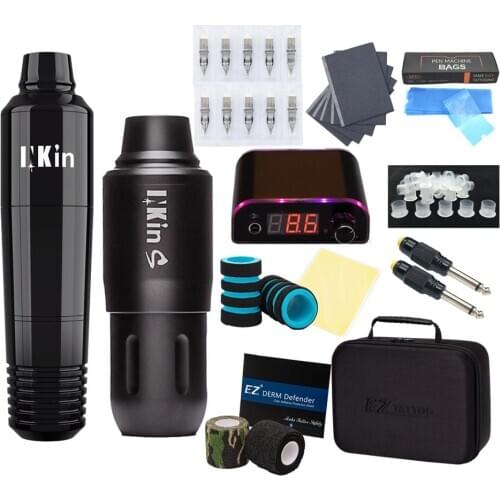 EZ Complete Beginner 2 PCS INKin Tattoo Machine Motor Pen Permanent Makup Eyeliners Tattoo Pen Tattoo Needles Set Tattoo Kit