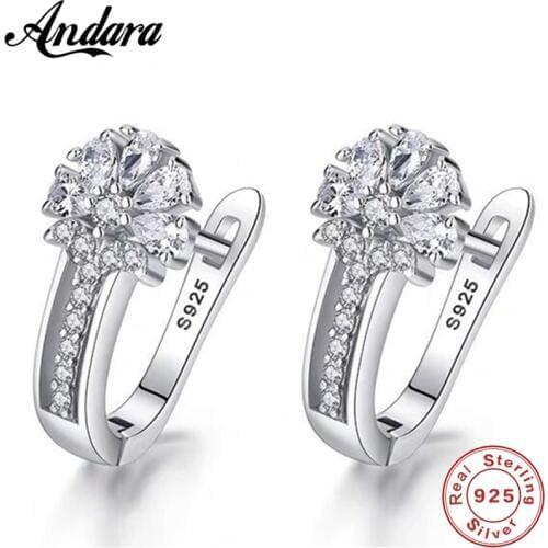 Fine Jewelry 925 Sterling Silver Earrings Inlaid With Zircon Crystal Flower Earrings Charm Jewelry For Women Gift Engagement Wed