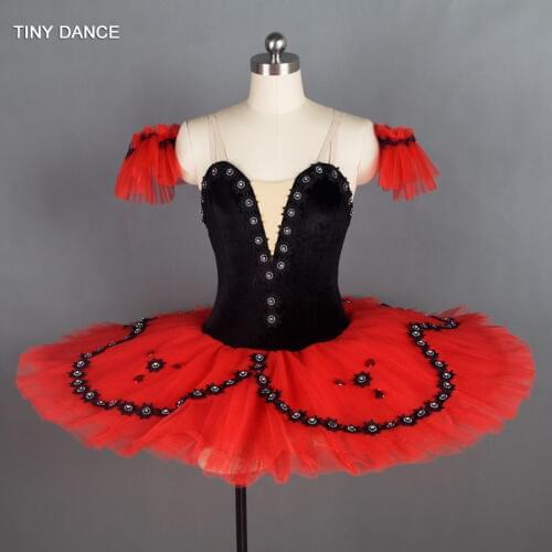 Standard Size Black/Red Classical Ballet Dance Costume Pancake Tutu Ballerina Dress with 7 Layers of Stiff Tulle Tutu BLL029