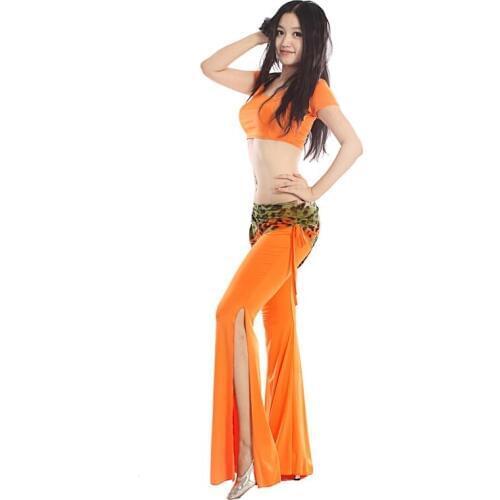 Belly dance set mini top short-sleeve animal print mesh collar top culottes dance