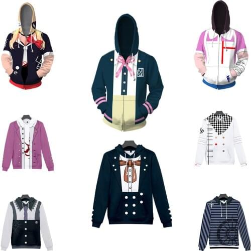 Anime Costumes Danganronpa Cosplay Enoshima Junko New Hoodie Unisex Fashion Pullover Zipper Sweatshirts Harajuku Halloween Tops