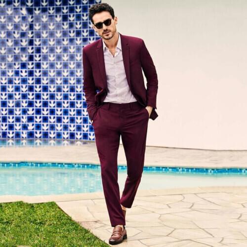 Burgundy Wedding Suits Man 2019 Groom Tuxedo Prom Party Man Blazer Costume Homme Groomsmen Attire Slim Terno Masculino 2Piece