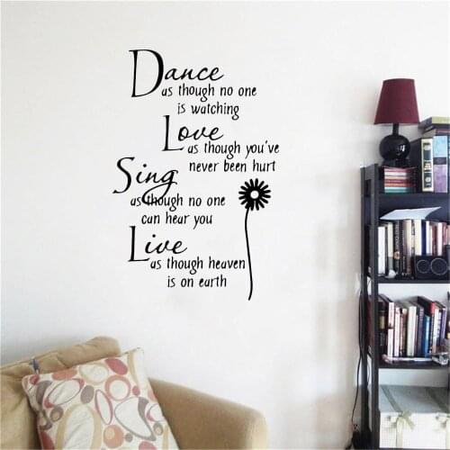Creative Dance Love Sing Live Wall Stickers Quote Decal For Living Room Bedroom Vinyl Wall Decals Home Decor Accessories ph708