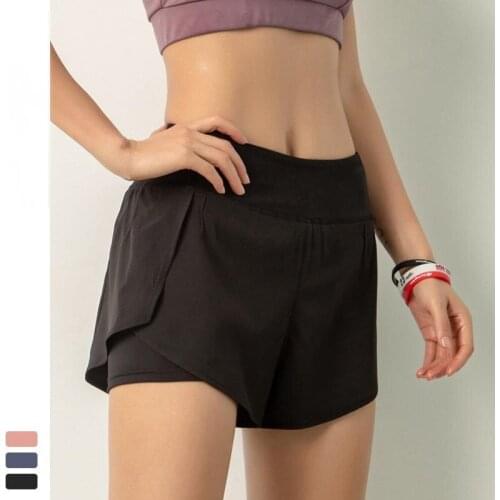 Summer Yoga Pants Women Solid Fake Two Piece Quick Dry High Waist Hip Lift Shorts Pocket Casual Fitness Sports Running Joggers