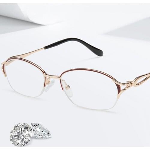 Fashion Reading Glasses Women Anti Blue Light Hollow Half Frame Presbyopic Glasses Ultralight Magnifier Diopter