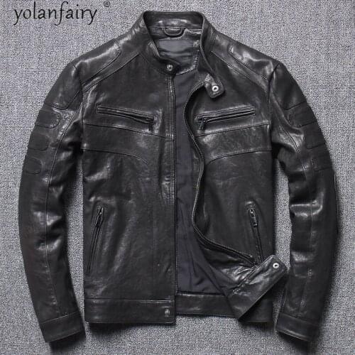 Genuine Leather Jacket Men 100% Sheepskin Coat Motorcycle Mens Leather Jackets and Coats Spring 2021 Chaquetas Hombre Pph5002