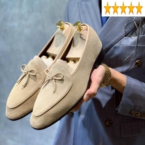 England Style Cow Suede Men Brand Business Tassel Formal Loafers Height Increasing Low-Top Boat Shoes Khaki Mocasines