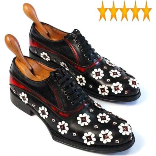 Formal Top Leather Handmade Quality Lace Up Flower Pattern Sewing Wedding Dress Shoes Sneakers Men Height Increasing