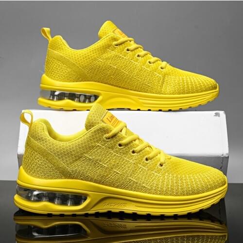 Mens Sneakers Fashion Knitted Sports Shoes for Men Air Comfy Breathable Running Shoes Wear-Resistant Yellow Sneakers