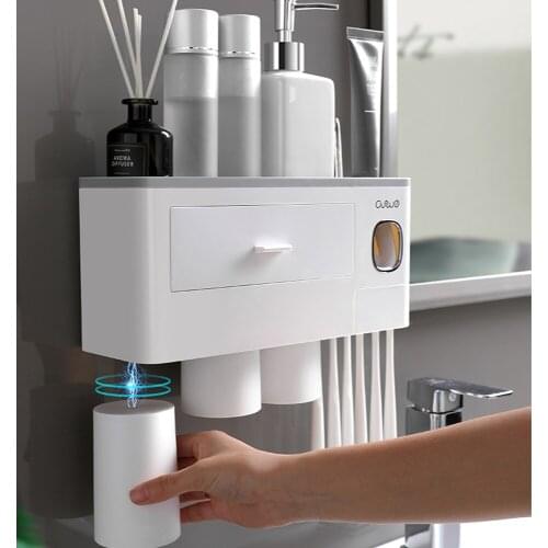 Household Antibacterial Toothbrush Holder With Cup Toiletries Storage Layer Toothpaste Dispenser Wall-Mounted Bathroom Supplies
