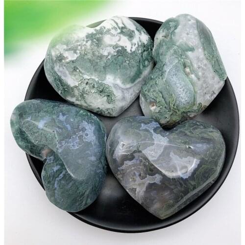 1pc Natural Big Moss agate Heart Shaped Hand carved Crystal Heart Gift Healing Polished Natural Stones and Minerals