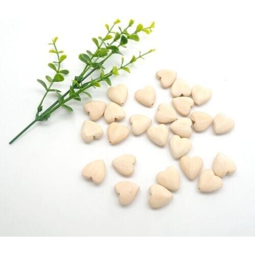 Chenkai 50PCS Unfinished Natural Wood Heart-shaped Wooden Spacer Beads For DIY Baby Teether Nacklace or bracelet Accessories