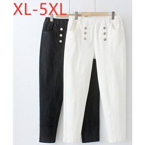 New 2021 Ladies Spring Summer Plus Size Pencil Pants For Women Large Slim Cotton Elastic White Pocket Trousers 2XL 3XL 4XL 5XL