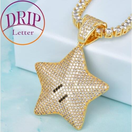 Bubble Star Pendant Gold Color Cubic Zircon For Mens Hip Hop Cartoon Necklace Chain Charms Jewelry