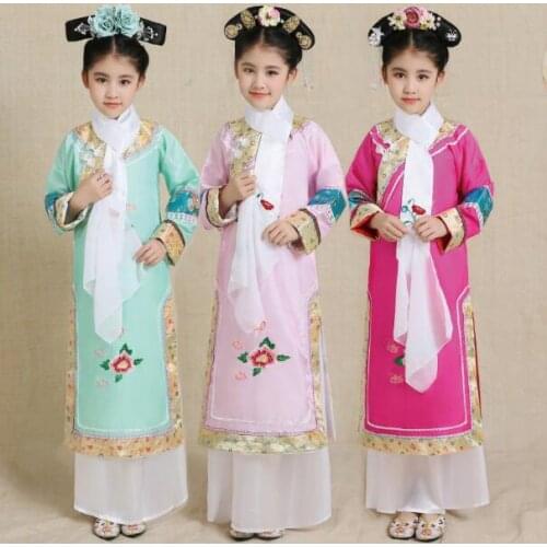 Hot ancient chinese costume traditional folk dance opera kids dynasty han hanfu Qing Dynasty Princess dress Masquerade Clothes
