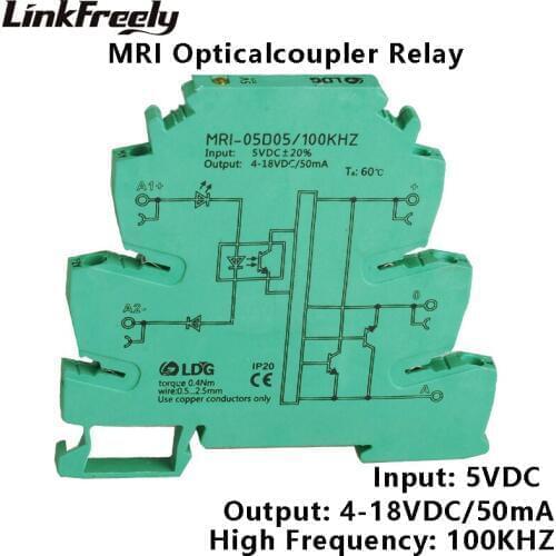 MRI-05D05 100KHZ PLC LED Signal Opto Coupler Relay 5V DC 8mA Input Output 4-18VDC 50mA Interface Voltage Relay Module DIN Rail