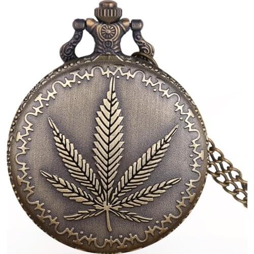 Retro Pocket Watches Vintage Maple Leaf Quartz Pocket Watches Pendant Necklace Chain Fob Watches for Mens Womens