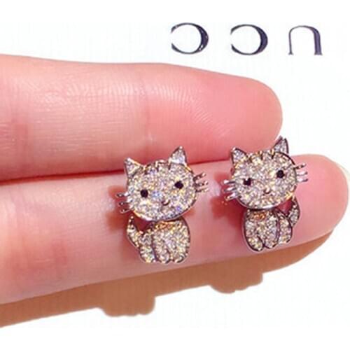 Cute Cat Exquisite Shine CZ Earring for Mujer Temperament Fashion Pave Inlaid Zircon Stud Earring Wedding Jewelry Accessories