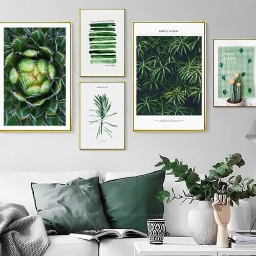 Nordic Style Plant Green Theme Leaves Cactus Canvas Poster Print Motivational Wall Art Painting Picture Living Room Decoration