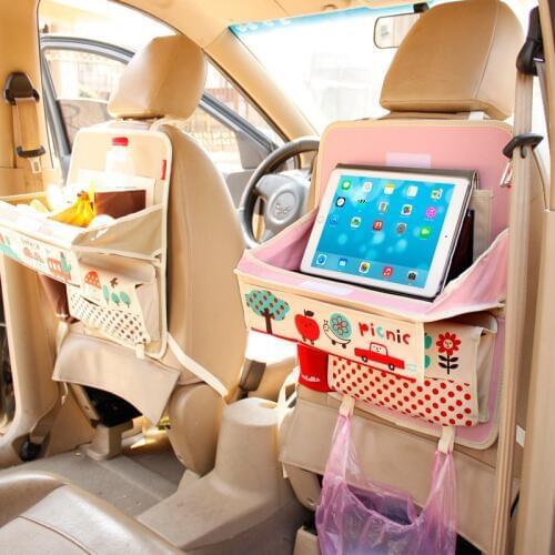 OLOEY Cartoon Folded Car Organizers for Kids Baby Multifuction Storage Pockets Box Bag Oxford Dining Tray Car Seat Back Hanging