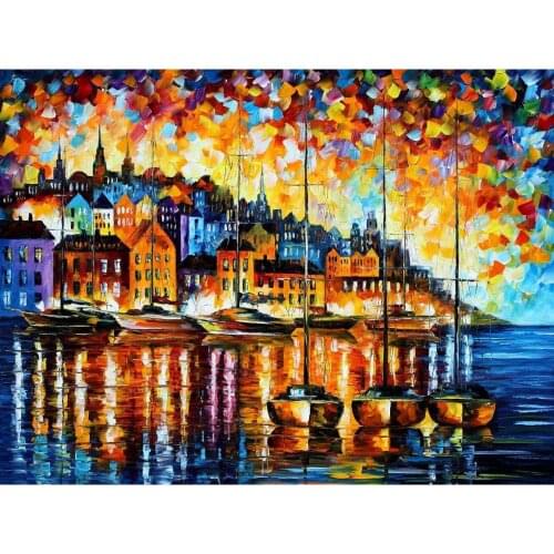 Contemporary art harbor of corsica hand painted knife paintings landscape oil on canvas High quality