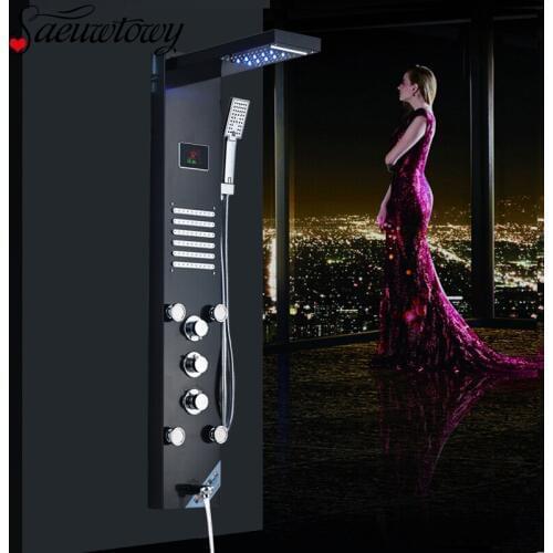 Led Shower Faucet Shower Screen Digital Temperature Screen Massage Nozzle Shower System Mixer Shower Panel Shower Column