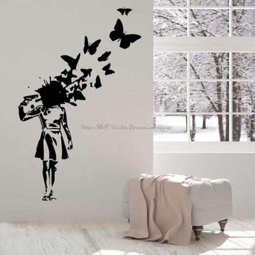 Street art wall stickers house decoration personality butterfly studio woman girl room door bedroom decoration vinyl decal DY21