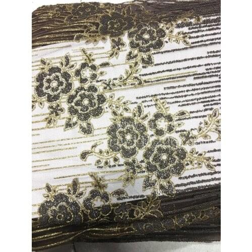 On sale african tulle lace fabric brown color french net lace fabric with glued glitter JRB-00523 for wedding dress