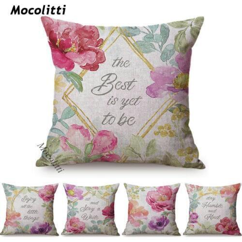Springtime Bloom Water Color Flowers Classic Letter Greetings Design Garden Sofa Decoration Throw Pillows Lumbar Cushion Cover