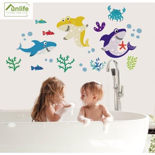 Funlife@ Small Shark Waterproof PVC Children Stickers Kindergarten Nursery Wallpaper Peel & Stick Playroom Bedroom Wall stickers