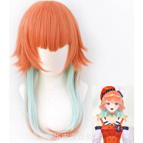 VTuber Takanashi Kiara Wig Hololive EN Cosplay Phoenix Tenchou Kusotori Orange Mixed Mint Green Long Straight Synthetic Hair