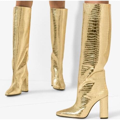 New PU Leather Knee High Boots Women Sexy Pointed Toe Slip On Thigh High Boots Fashion Brand Designer Booties Winter Boots