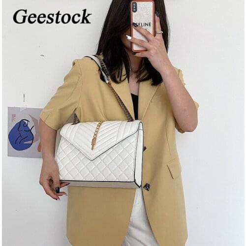 Geestock Womens Bags 2021 New Fashion Chain Shoulder Bag Woman PU Crossbody Bags Flap Rivet Lingge Top-Texture Messenger Bag