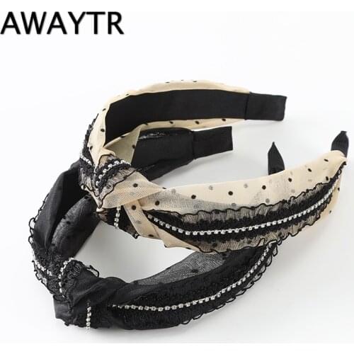 AWAYTR Fashion Knotted Rhinestone Hair Accessories Hair Band Women Wide Bezel Hair Hoop Ladies Headbands Hair Accessories
