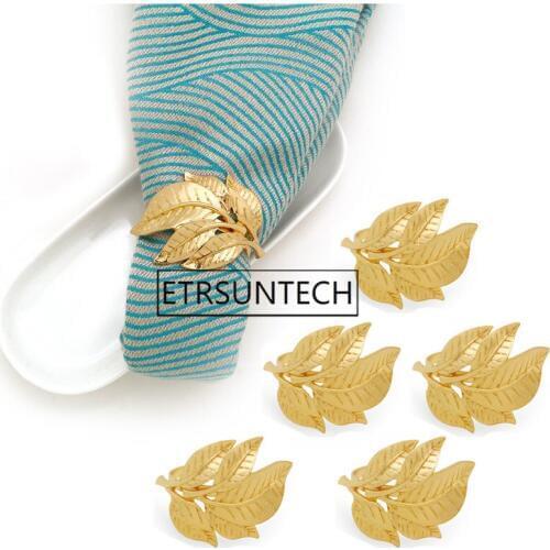 100pcs Alloy Napkin Ring Exquisite Napkin Buckle Holder Table Decoration Golden Leaf Napkin Rings for Dinner Party Wedding