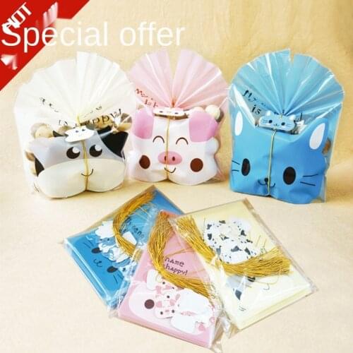 25Pcs Cartoon Cat Packaging Plastic Biscuit Cookie Bag Free Tag For Sweet Candy Nougat Baking Packege Gift Bags With String Tags