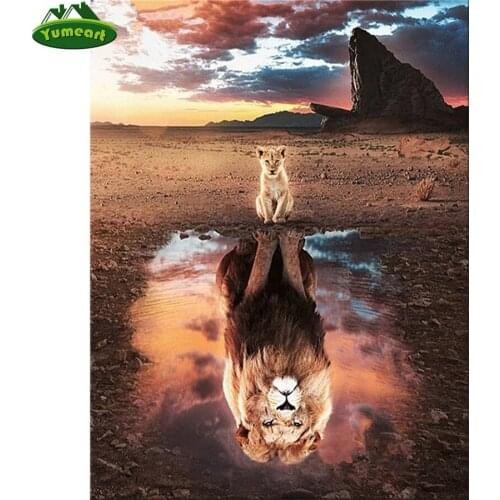 5D Diamond Embroidery Lion Tiger Diamond Painting Animal Lion reflection Diamond Art Mosaic Cross Stitch Picture Puzzle Creative