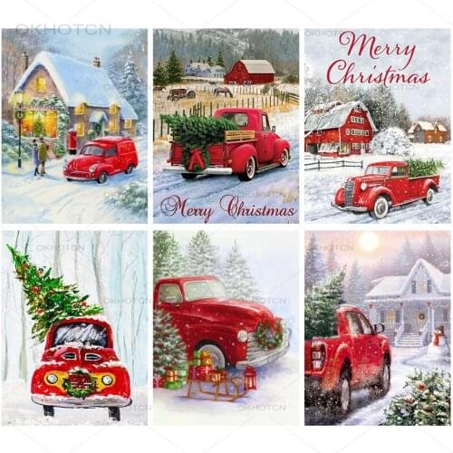 5D Diamond Embroidery Christmas Snow Car Tree Pattern Diy Diamond Painting Mosaic Cross Stitch Full Drill Painting Home Decor