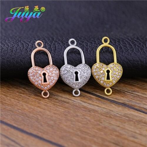 Juya DIY Jewelry Accessories Micro Pave Zircon Love Heart Locket Charm Connectors For Women Handmade Lovely Jewelry Making