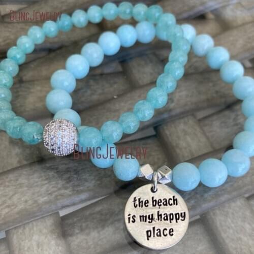 BM33978 Robins Egg Blue Beads Stretch Bracelet Stack able Pave Ball Bracelet