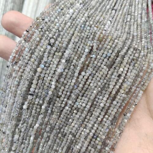 Natural Small Faceted Light Blue Labradorite Round Loose Spacer 2 3 4mm Beads for Jewelry Making DIY Bracelet Necklace 15