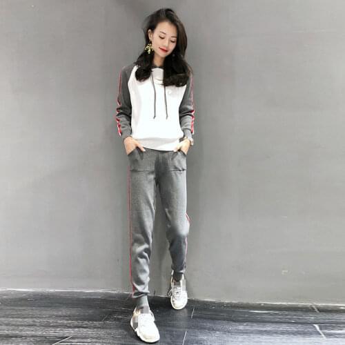 Pants Suit Fashion Sports Suit Female 2021 Early Spring New Casual Knitting Age Plus Size Two-piece Woman