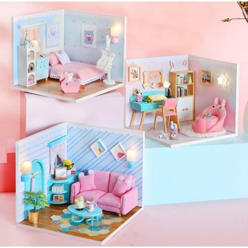 DIY Hut 3D Wooden Doll House Manual Assembling Toys Kit Kids Birthday Gifts DIY Miniature House Room Box Toys for Children