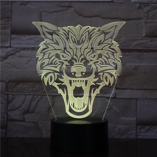 Wolf Head 3D LED Lamp Night Light USB LED Illusion Atmosphere Vision Table Lamp for Children Bedroom Decoration Novelty Gift