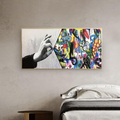 Graffiti Open Behind The Curtain Street Art Canvas Print Painting Abstract Wall Picture Living Room Home Decoration Poster