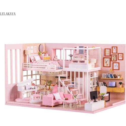 K-047 DIY Miniature Dollhouse Wooden Mini Furniture Pink Dream Girl Heart Doll House Cute Birthday Gift Assembly Model Building