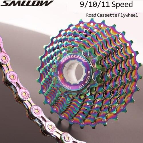 SMLLOW MTB Cassette Flywheel Bike 9/10/11 Speed 11-28T Chain SX10er Chrome-molybdenum Steel Road Bicycle Colorful 27 30 33 SMUC